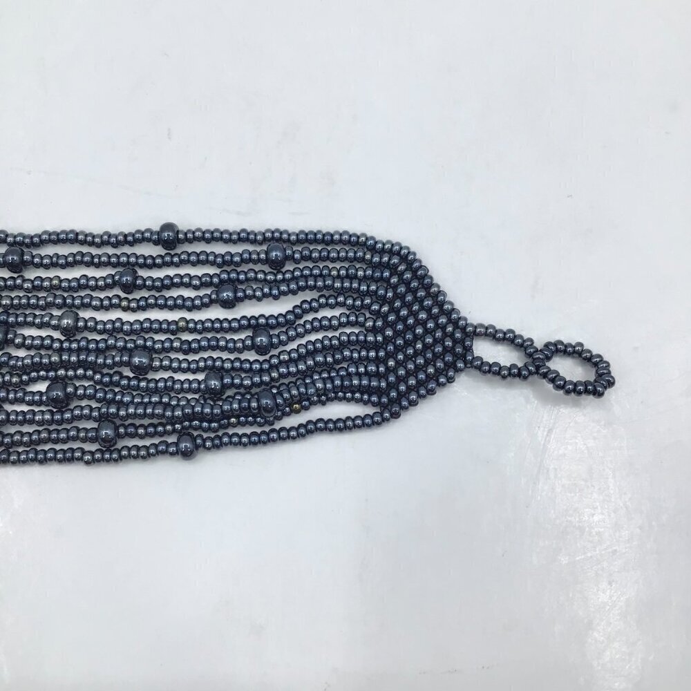 Vintage Women's Hand Beaded Bracelet Seed Beads Multi Strand Adjustable Gunmetal - Picture 9 of 11